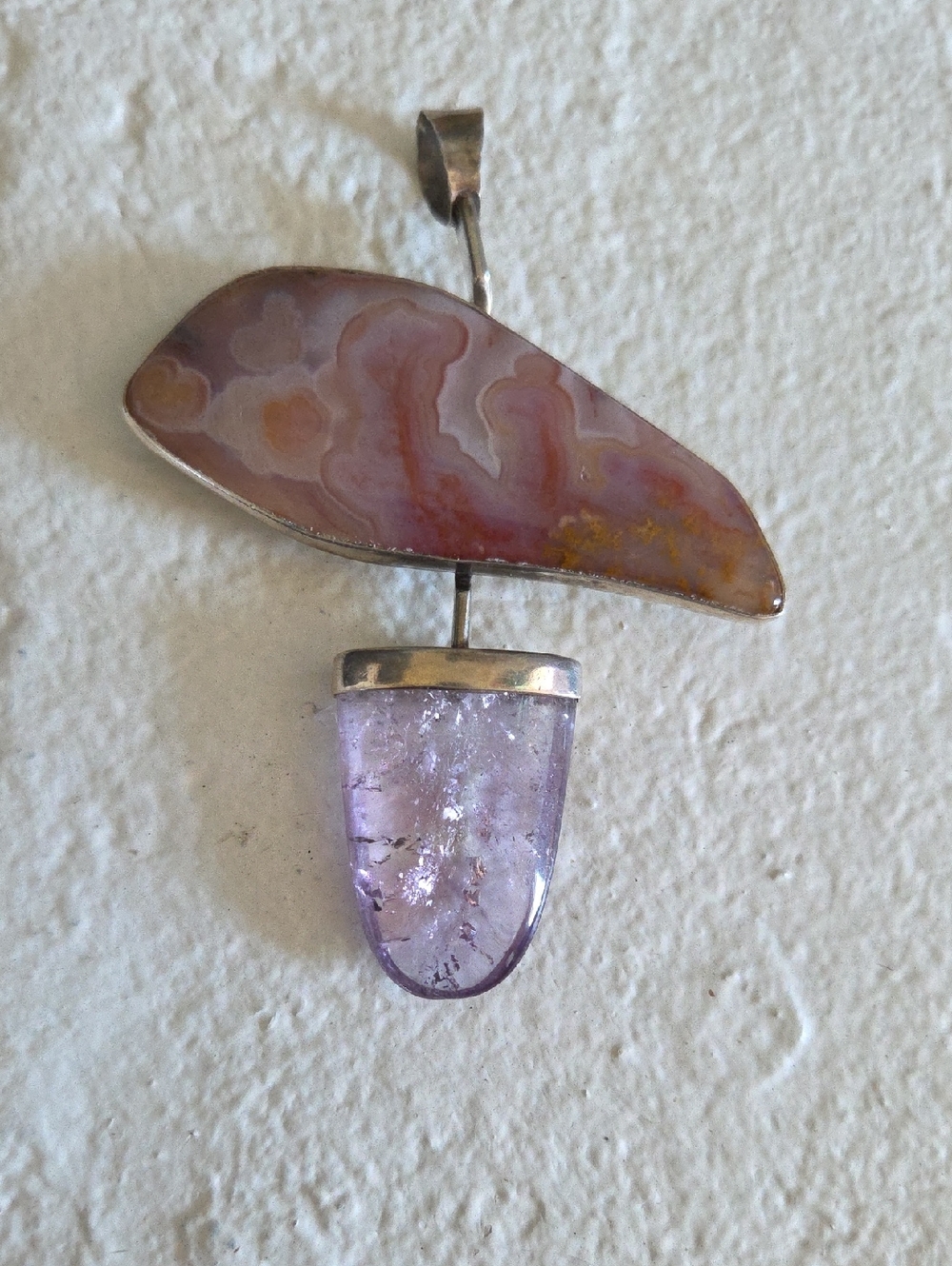 Handmade Pink Agate and Light Purple Amethyst Pendant - Unbranded